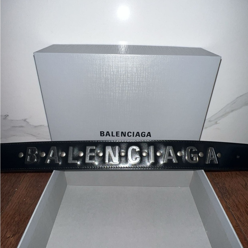 Balenciaga Black Belt with Silver Accents